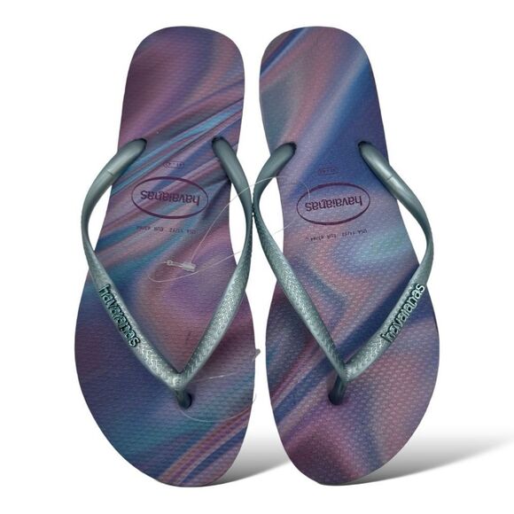 Haviannas Quiet Lilac Metallic Strap Slim Flip Flops US 11/12 - Picture 1 of 10